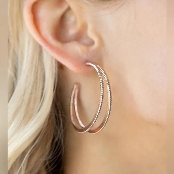 Paparazzi Rose Gold Double Hoop Earrings - Picture 1 of 5